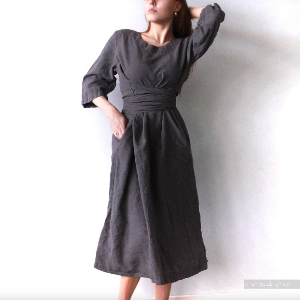 Len.Ok Wrap Around Linen Dress Long - Picture 2 of 6